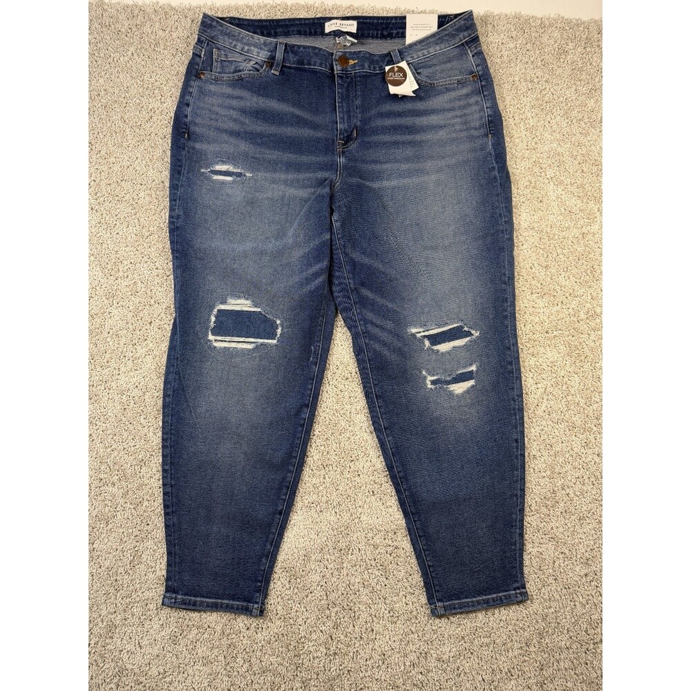 Lane Bryant Womens 18 Boyfriend Jeans Flex Magic Waist Distressed Blue Denim NWT